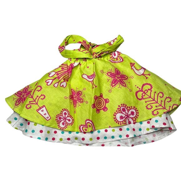 Greggy Girl 2 Pc Outfit Girls Lime Green Pink Linen Flare Top Pants Size 4 - Picture 2 of 9